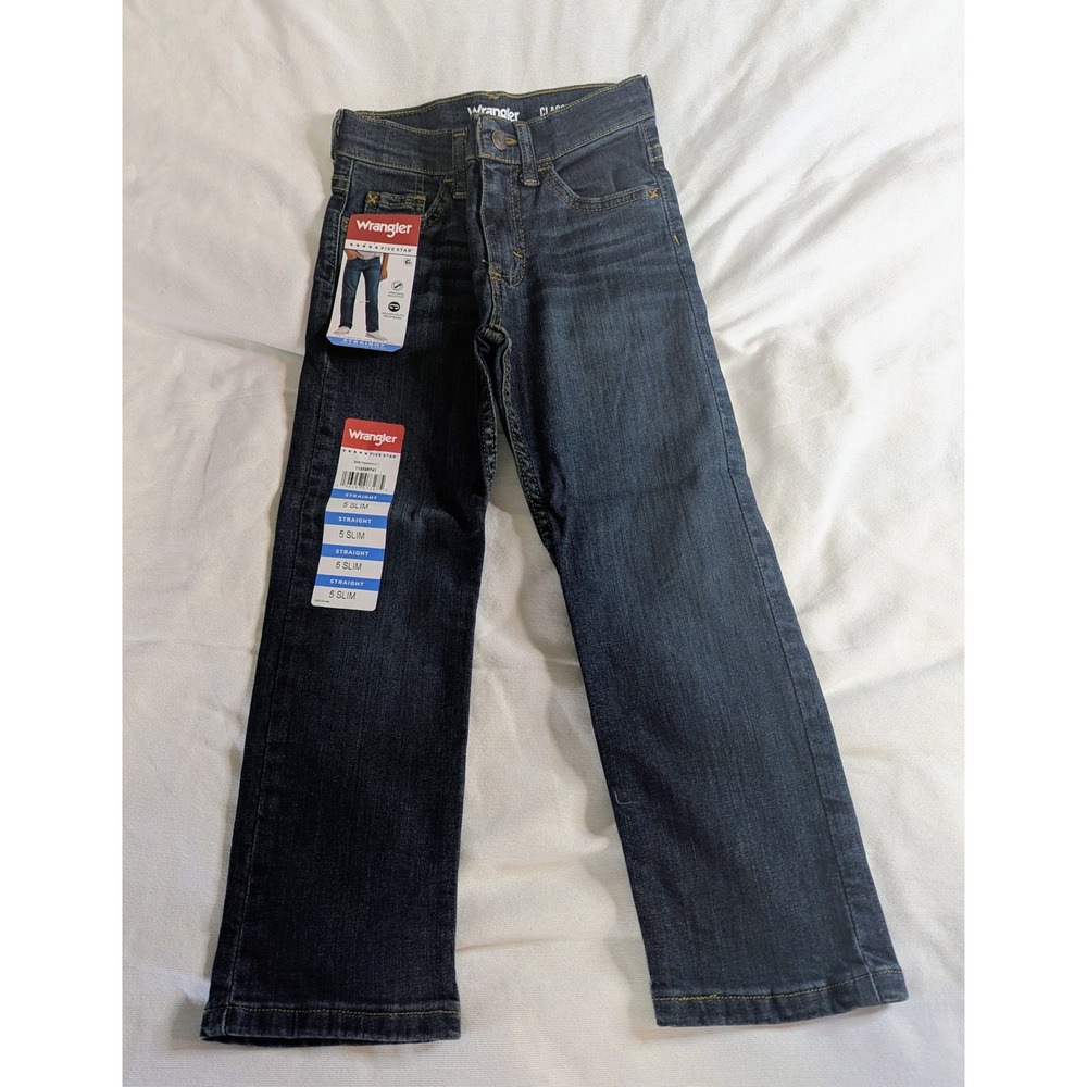 Wrangler Jeans Boys 5 Slim Blue Denim Five Star Straight Leg NWT Adjust Waist